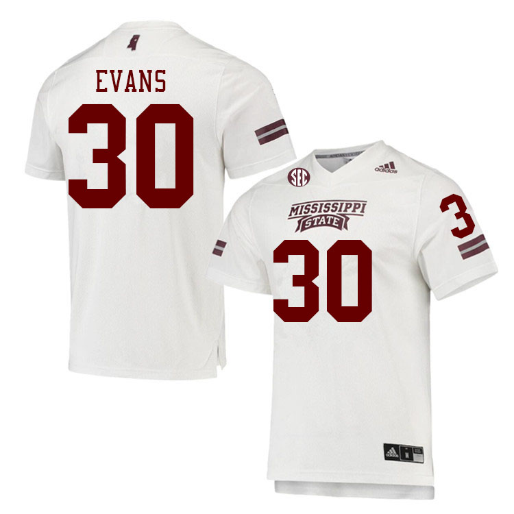Men #30 Luke Evans Mississippi State Bulldogs College Football Jerseys Stitched Sale-White